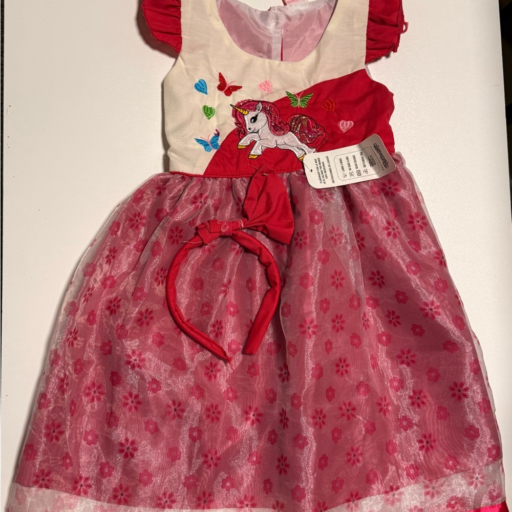 Adorable Red and Cream Unicorn Dress for Kids